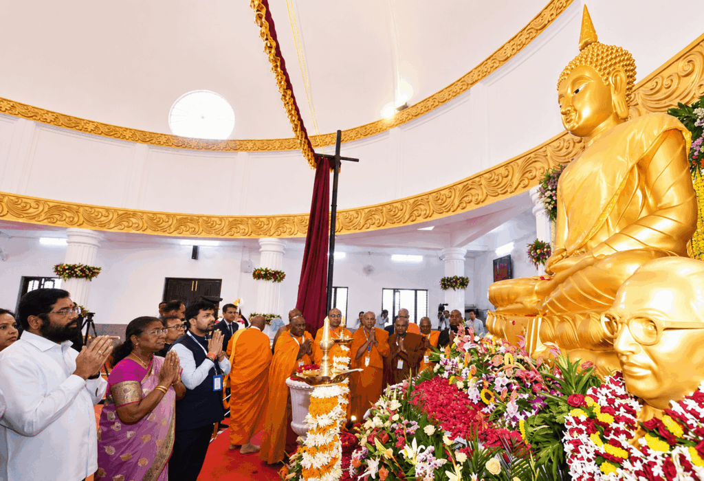 President Droupadi Murmu visits Udgir; Vishwasanti Buddha Vihar illuminated. buddha vihar